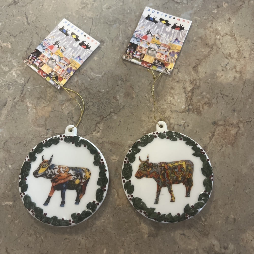 2 COWPARADE COW CHRISTMAS ORNAMENTS